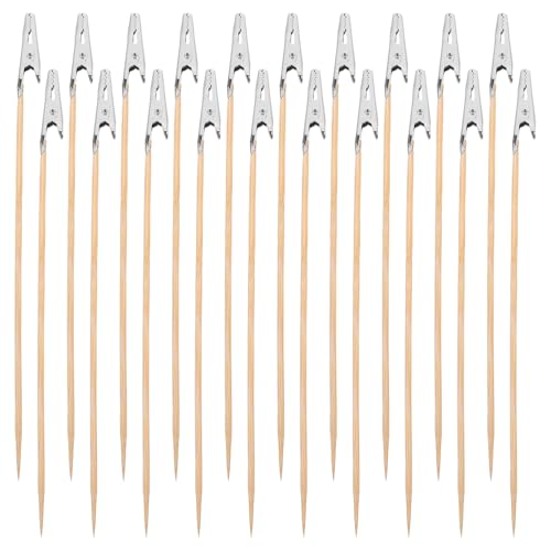 VILLCASE 20pcs Wire Alligator Clamps Bulk, 7 inch Long-Tailed Alligator Clamp, Wooden Stick, Photo Clip Holder, Metal Clip for Airbrush Hobby Model Parts Crafts Painting