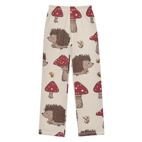 ZZXXB Hedgehog Mushroom Pattern Boys Long Pants Soft Trousers Elastic Waist Kids Lounge Bottoms with Pockets S-XL