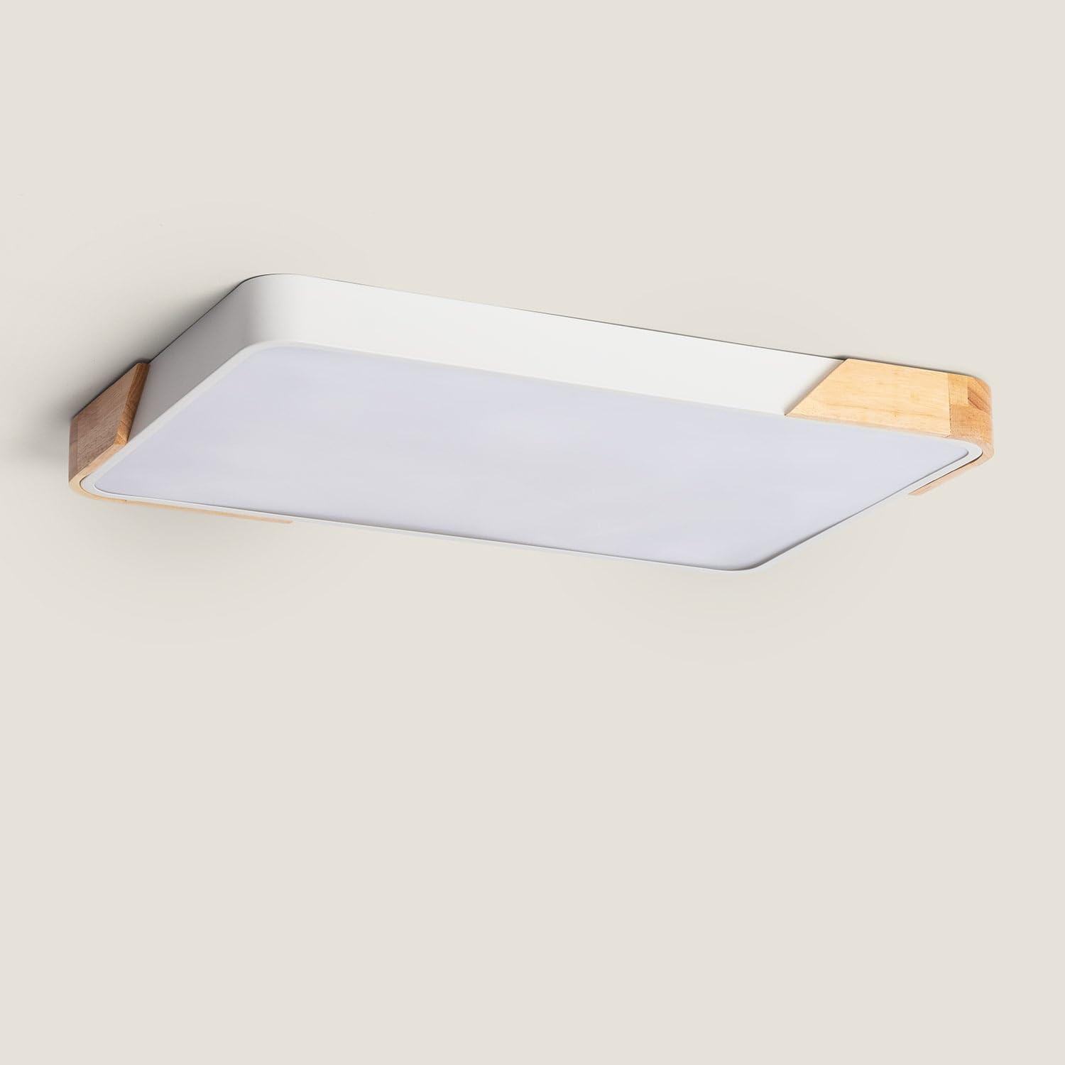 LEDKIA LIGHTING - Plafonnier LED Rectangulaire CCT Sélectionnable | 30W Éclairage Efficace | 2400 lm Instantané | Normes CE & RoHS | Bois et Métal, Blanc, 50x625x425 mm