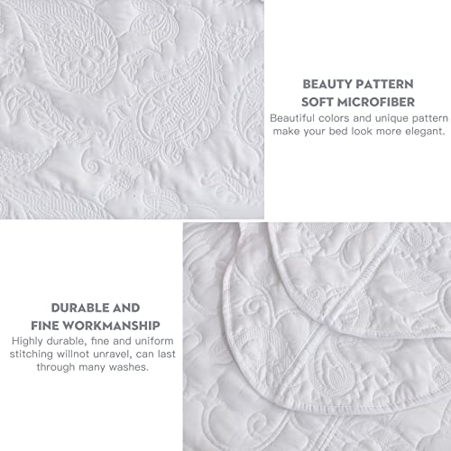 Hz&Hy Oversized King Bedspread Pure White 138X122 Extra Wide, Coverlet Bedding Set, Lightweight Thin Comforter, Reversible, Luxurious, 4 Piece, 100% Microfiber, California/Alaskan King, Pure White #TOP4