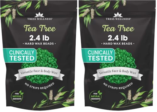 Image of Tress Wellness Wax Beads - Safe for Skin - Dermatologically Tested - At-Home Kit for Bikini, Brazilian & Full Body - Tea Tree 2.4 lb F8 (Pack of 2)