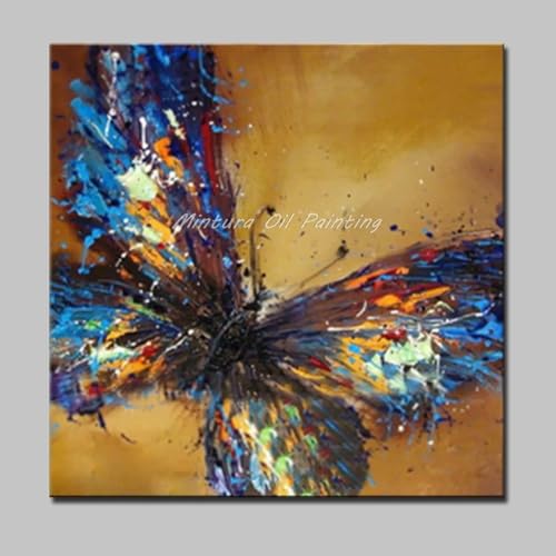Peinture à l'huile HD animal et papillon retro sur toile 80x80cm