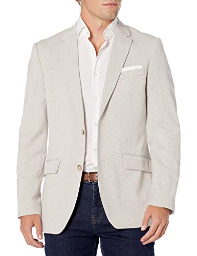 Perry Ellis Men's Slim Fit Stretch Suit Jacket, Natural Linen, Large/42 Regular
