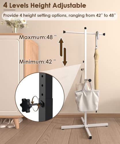 Ansionsol 42-48 Inch Adjustable Height Shopping Bag Rack, Heavy Duty Metal T-shaped Grocery Bag Holder for Retail Stores, Large Bag Display Stand for Malls,Vendor,Boutique,Trade Show, 4 Arms,White by Ansionsol - Used condition - Image 6