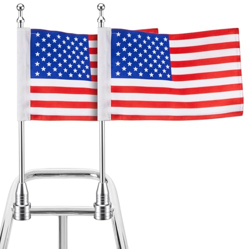 Hahafelt 2 Set Motorcycle Flagpole Mount and American Flag 10 x 6 in Double-sided USA Flag Aluminum Flagpole Holder Bracket for 1/2 Luggage Rack for Most Motorcycles