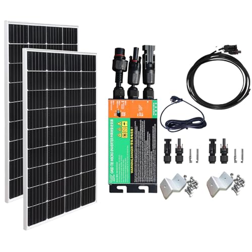 Balkonkraftwerk 300 Watt Komplettset Steckdose Plug & Play, 300W Solarpanel mit 230V 300W Wechselrichter, Solaranlage Balkon Komplett Photovoltaik, 19,8V Solarmodul 2 x150W