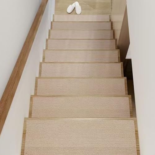 31.5インチ x 7.9インチ 滑り止めカーペット階段踏み板 滑り止めラグ 滑り止め 屋内ランナー 子供 高齢者 ペット用 再利用可能 粘着剤残りなし 階段踏み板 屋内用(Beige,6Pcs 80x20cm)