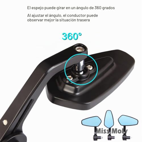 Espejos para motocicleta 22mm negros retrovisores de manillar 3