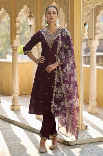 Image of VredeVogel Kurta Set with Dupatta | Embroidered Viscose Rayon Kurta Pant Set for Women | Women's Ethnic Casual Kurti Set