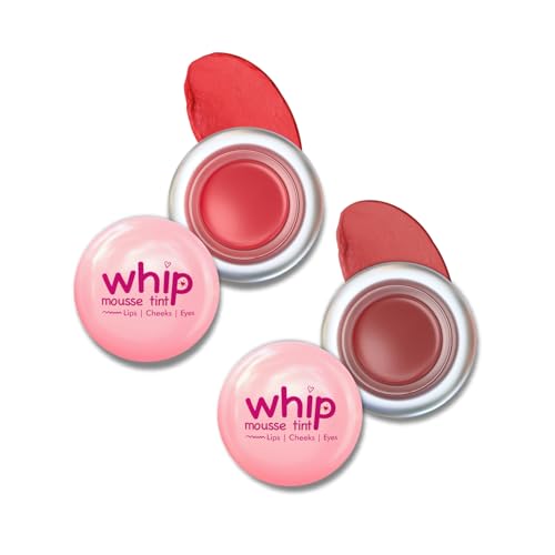Image of Glam21 Whip Mousse Tint 3-in-1 | Lip, Cheek & Eye Tint | Vitamin E, Jojoba Oil & Shea Butter | Waterproof, Long-Lasting, Highly Pigmented | Lightweight Travel-Friendly Makeup | 4gm Each | Combo Pack Of 2 (Cherry Red&Nude Fig)