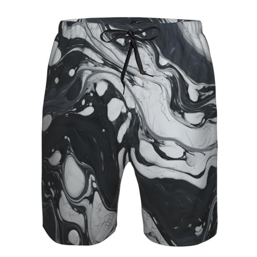 Black White Marble Print Stylish Beach Shorts Swim Trunks Lightweight Breathable Summer Outdoor Activities4