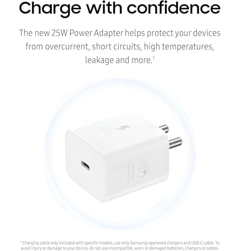 Image of 25W Gan Type C Charger Compatible with Samsung A16 /M05 /A05 /A35 /M35 /F05 /M15, F15 /A15 /A14 /M14 /F14 /A34 /M34 /S24 Ultra, S23 /S23 fe /Z fold /flip /6 /5 /4 /3, Fast Charger for Phones & Tab Type C Adapter, White