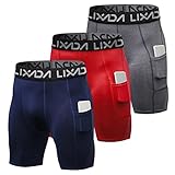 Lixada 3PCS Pantalones Cortos Compresión para Hombre, Pantalones Cortos de Entrenamiento con Bolsillos Mallas Deporte Secado Rápido
