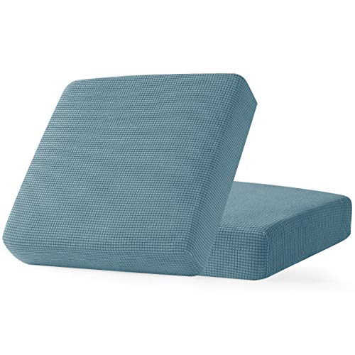 Image of CHUN YI Stretch Couch Cushion Cover, Fitted Loveseat Sofa Chair Seat Slipcover Furniture Protector, Checks Spandex Jacquard Fabric(2,Smoky Blue), 2