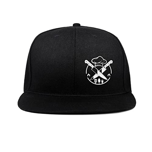 Image of Snapback Hats for Men Flat Bill Black Mens Baseball Cap Brim Snap Back Adjustable