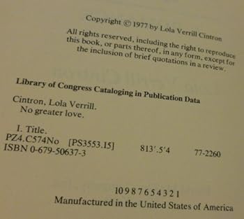 Hardcover No greater love: A romance Book