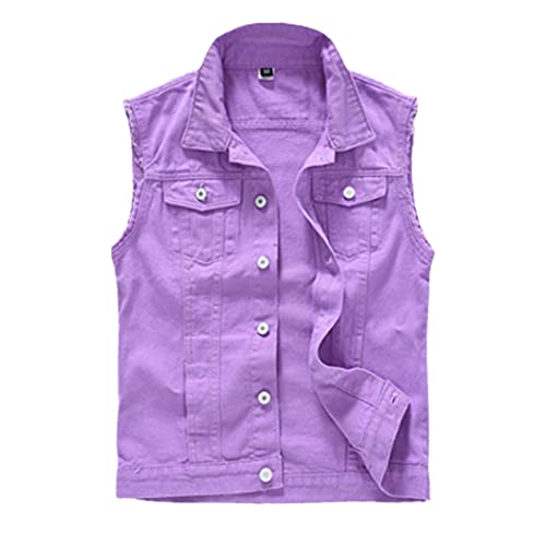 Gilet en jean sans manches homme violet XXL : la veste idéale pour affirmer votre style rétro