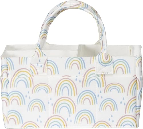 Image of Sammy & Lou Collapsible Painted Rainbow Felt Storage Caddy, Divided Design To Keep Diapers, Wipes And Changing Items Organized, Two Handles, 11.5 in x 6 in x 8 in