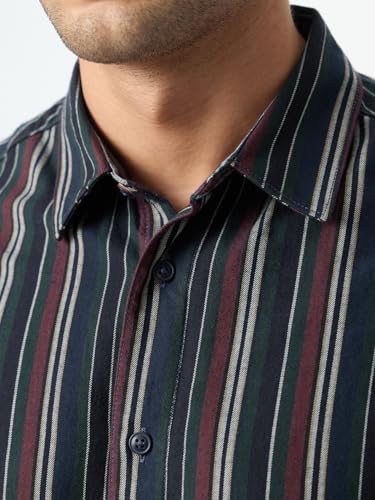 Image of The Souled Store Striped Shirt: Amazonia Men and Boys Long Sleeve Spread Collar Cotton Lightweight Easy to Style Everyday Office Wear Casual Relaxed Shirt