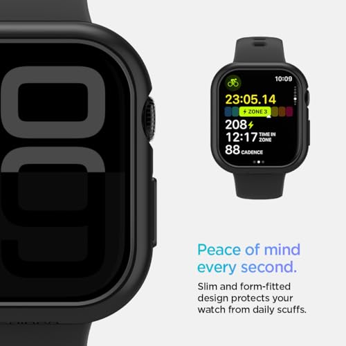 Spigen for Apple Watch Series 11 Case, Thin Fit Compatible with Series 11/10 42mm Lightweight Shockproof Bumper Scratch-Resistant Hard PC Cover Accessories - Black