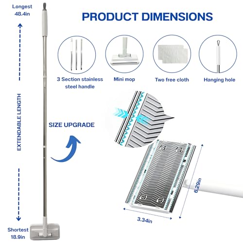 Image of Hands Free Multi Purpose Flat Mop One Click Shark Tooth Grip | Zero-Touch Dirty Cloth Release, 48 inch Long Handle, Mini Mop Head Grip For Any Cloth, No Bending - Quick Hands-Free Cleaning.
