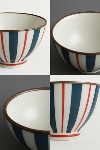 Image of YELONA Japanese Style Ceramic Bowls - 4.8 Inch (300ml), Set of 2 - Striped Design Rice /Noodle Bowls - Microwave & Dishwasher Safe, Ideal for Gifting Choice