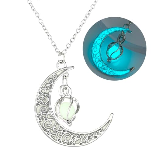 Fantasy Glow in the Dark Crescent Moon Necklaces - Jewelry Charms Pendants for Women - Fairy, witches, Space Necklace