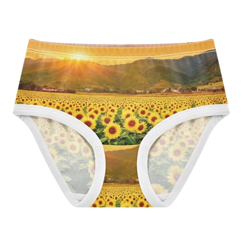 Toddler Underwear Custom 2t Cotton Panties for Girl Durable Briefs Girls Undies Sunflowers Field Sunset Yellow
