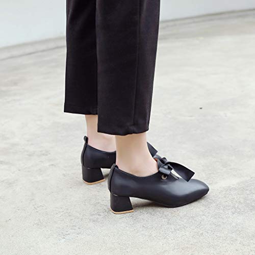 MIOKE Women's Square Toe Dress Pump Loafers Lace Up Chunky Mid Block Heel Classic Walking Office Shoes4