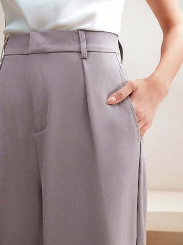 Image of KOTTY Women's High Waist Wide Leg Trousers | Solid Relaxed Fit Pants for Office, Casual Soft Flowing Polyester Blend Pants for Women
