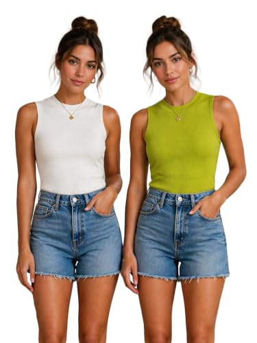 Image of Toochki Tops for Women Crop Top for Women's Tank Activewear Tee Casual Sports Cotton High Neck Camisole Pack of Two (2)