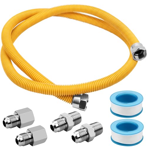 Tomoon 72 Inch Dryer Gas Line Kit With Connector For Stove Range Water Heater,Flexible Stainless Steel Gas Line With 1/2 Inch Fip Fitting 1/2 Inch Mip(Tapped 3/8 Inch Fip)Fitting By Tomoon cover