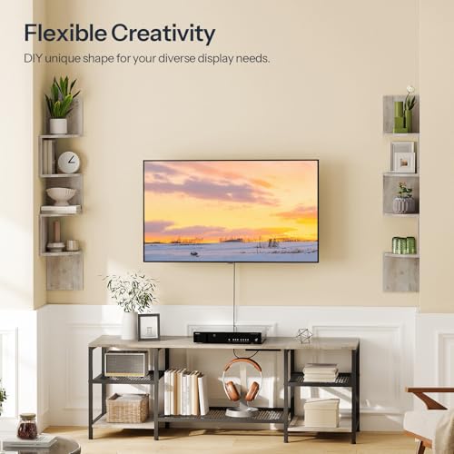 Image of HOOBRO Corner Shelf Wall-Mounted, Set of 2 Floating Corner Shelves for Wall, 4-Tier Corner Bookshelves for Wall Decor in Living Room, Bedroom, Bathroom, Home Office, Greige BG25BJP201