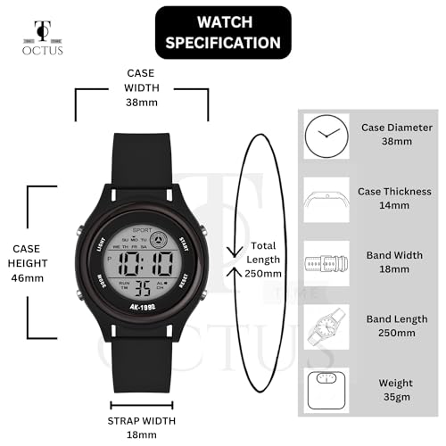 Image of ON TIME OCTUS Waterproof Digital Kids Watch | Multi-Functional Unisex Sports Watch with 7 LED Colors | Ideal for Boys & Girls and Women Age Above 7 Years