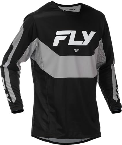 Image of Fly Racing Kinetic Motocross Jersey, Durable Racing MX Gear - (Black/Grey, Large)