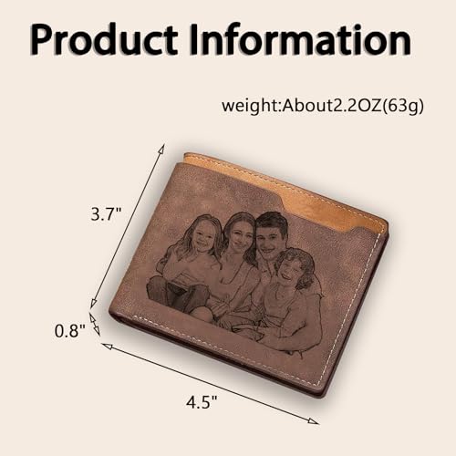 Fathers Day Gift Custom Wallets for Men, Personalized engraved Photo & Name Initials leather Wallets Gifts for Men Dad Husband Boyfriend Son (Dark Brown - 2)4