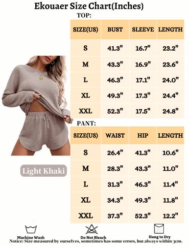 Ekouaer Womens Waffle Knit Pajama Sets Long Sleeve Top And Shorts Matching Lounge Set Loungewear Sweatsuit With Pockets #TOP3