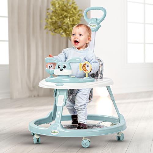 Image of Baybee Bunny Pro 2-in-1 Baby Walker for Kids with Push Handle, 2-Level Height Adjustment, Mat & Musical Toy Bar | Activity Push Walker for Babies 6-18 Months (Blue)