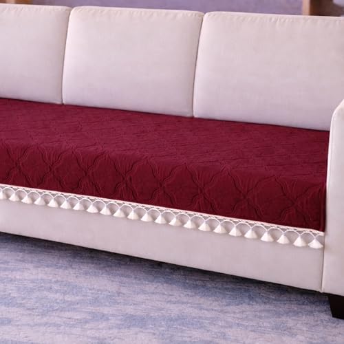 Image of Cortina Velvet Sofa Cover with Tassels | Sofa Couch Protector | Machine Washable Sofa Topper (Red, 3 Seater)