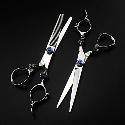 Professional Hair Cutting Shears, Professional Japan 440c 6 inch gem dragon handle hair cutting scissors haircut thinning barber haircutting shears Hairdresser scissors kit (Color : Set)