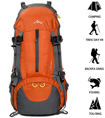 Esup Hiking Backpack, 50L Multipurpose Camping Backpack With Rain Cover 45L+5L (Orange) #TOP1