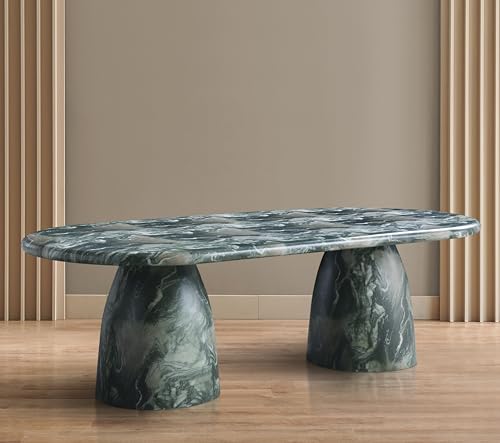 Image of Meridian Furniture 708Green-T Cosenza Collection Art Deco 96 inch Indoor /Outdoor Concrete Dining Table with Green Marble Finish, 96 inch W x 44.5 inch D x 30 inch H