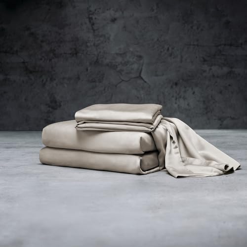 LUXOME Luxury Sheet Set | 100% Rayon (Viscose) from Bamboo | King Size - Dune | Deep Pockets | 4-Piece Set (Fitted, Flat, 2 Pillowcases)
