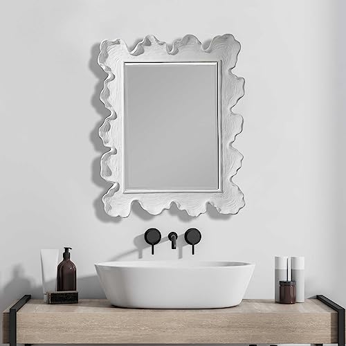MY SWANKY HOME Organic Shape Modern White Coral Wall Mirror Matte Wood Grain Live Natural Edge - Image 6