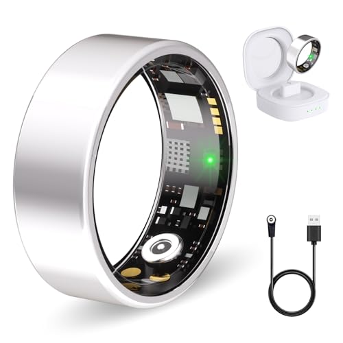 Image of Smart Ring for Women Men Health Ring with Heart Rate, Blood Oxygen, Sleep Tracker, Step Tracker, IP68 Waterproof Health Ring for iOS & Android,No Subscription Fee (Silver, 8#)