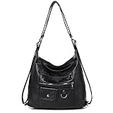 Hanaso Damen Handtaschen weiche PU Leder Frauen Umhängetasche Multifunktional 3 in 1 Rucksack Crossbody große Kapazität Mode Hobo -Tasche Geldbörse (Black)