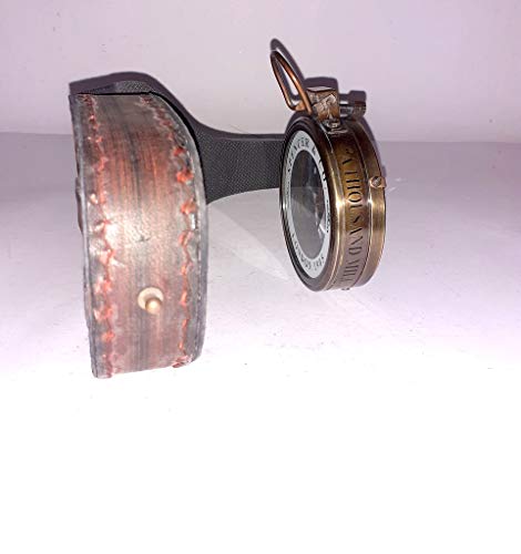 Brújula náutica antigua con lupa y estuche de cuero miniatura 5