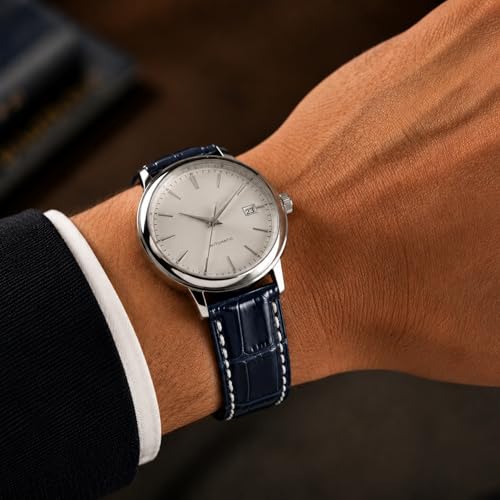 Image of Bandini Mens Leather Watch Band - Extra Long & Regular, Premium Top Grain Alligator Embossed Strap, Durable Upgrade Replacement, Comfortable Leather, Fits Large Wrists, 18mm to 38mm