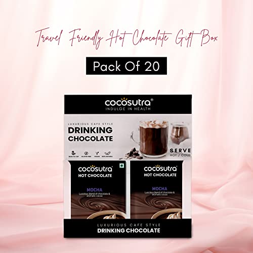 Image of COCOSUTRA Drinking Chocolate Mix | Mocha | 20 Single-Serve Sachets (20g Each) | Vegan & Gluten Free | No Preservatives | Enjoy Hot or Cold | Ready in 2 Minutes | 400g (Pack of 2)