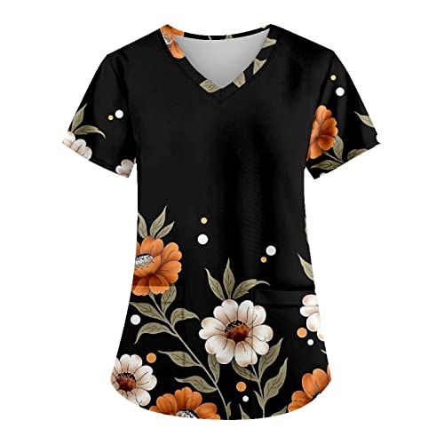 OIOLOYJM Printed Scrub Tops Women Short Sleeve V Neck Plus Size Scrubs for Womens Nursing Uniforms Shirts with Pockets